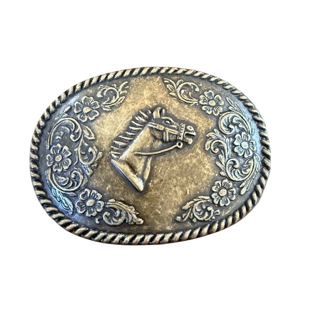 Vintage Horse Motif Belt Buckle Western Twisted Rope Equestrian Boho Rustic